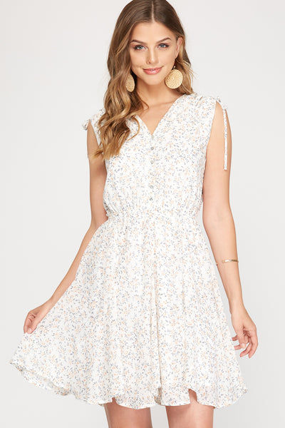 STILL THE ONE SLEEVELESS DRAWSTRING SHOULDER PRINTED DRESS