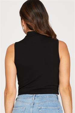 TRY ME SLEEVELESS MOCK NECK RIB KNIT CROP TOP