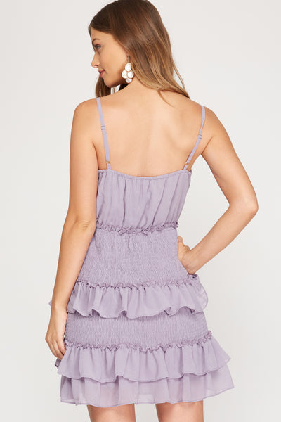 SHANELLE BABY SLEEVELESS WOVEN SURPLICE SMOCKED TIERED DRESS