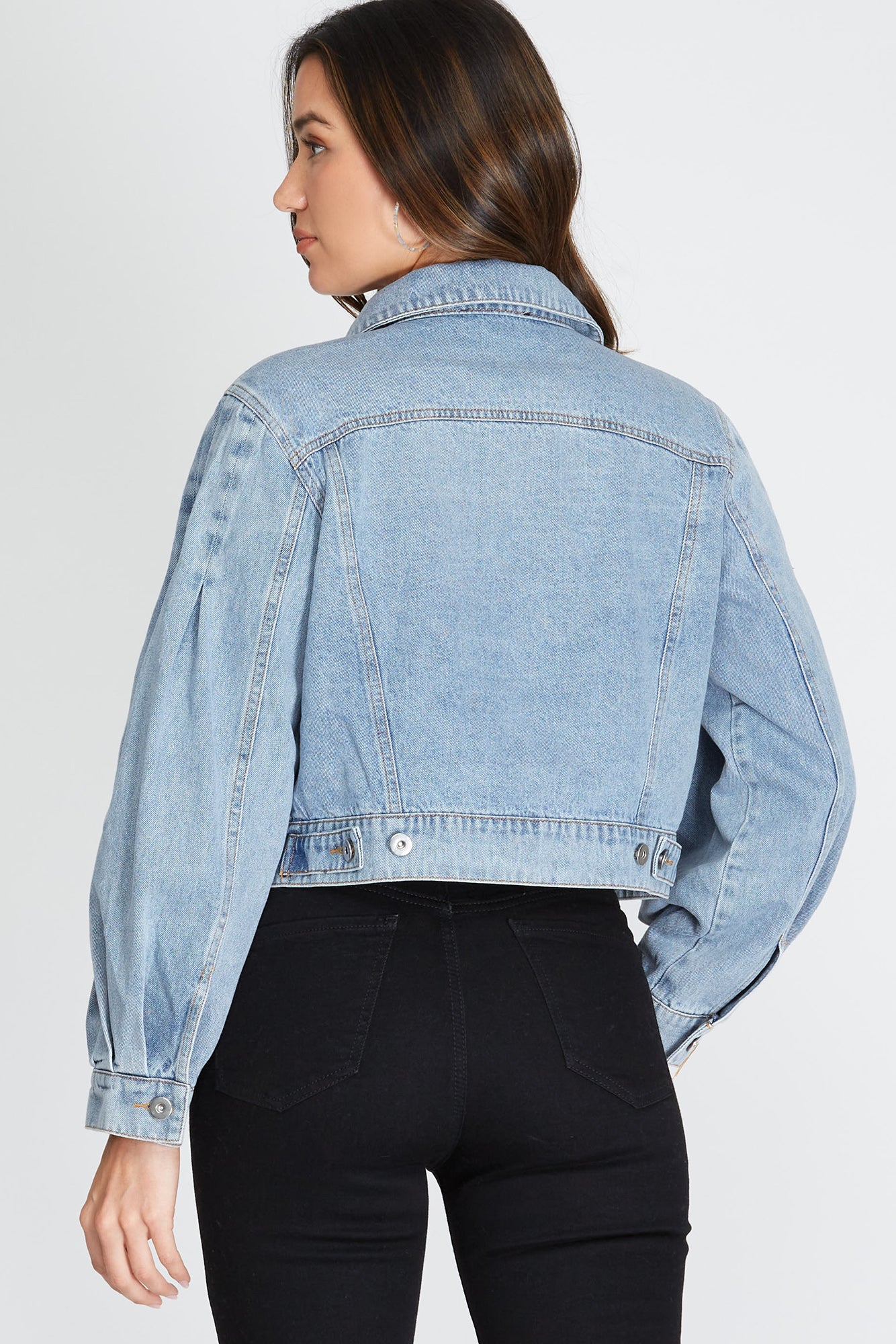 DAYS OF DENIM LONG BUBBLE SLEEVE CROP DENIM JACKET