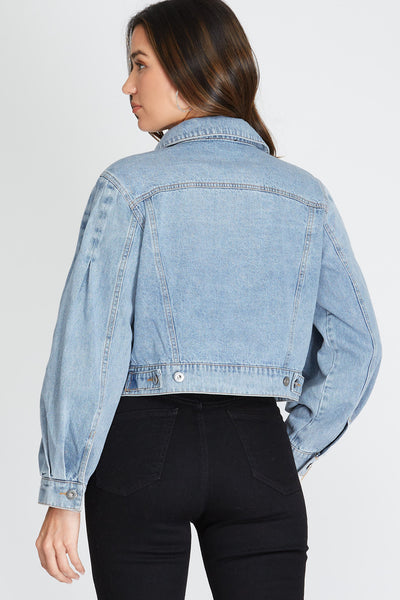 DAYS OF DENIM LONG BUBBLE SLEEVE CROP DENIM JACKET