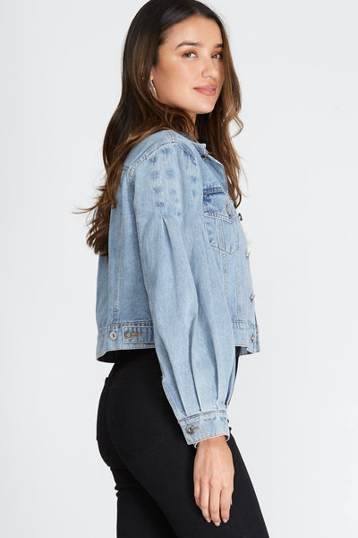 DAYS OF DENIM LONG BUBBLE SLEEVE CROP DENIM JACKET