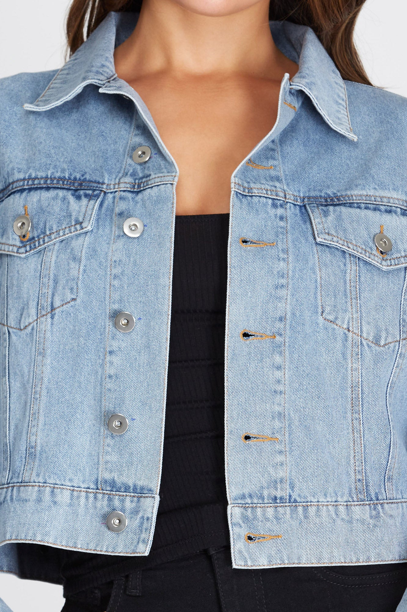DAYS OF DENIM LONG BUBBLE SLEEVE CROP DENIM JACKET