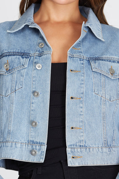 DAYS OF DENIM LONG BUBBLE SLEEVE CROP DENIM JACKET