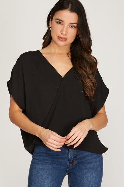 Bianca Girl Black Surplice Top