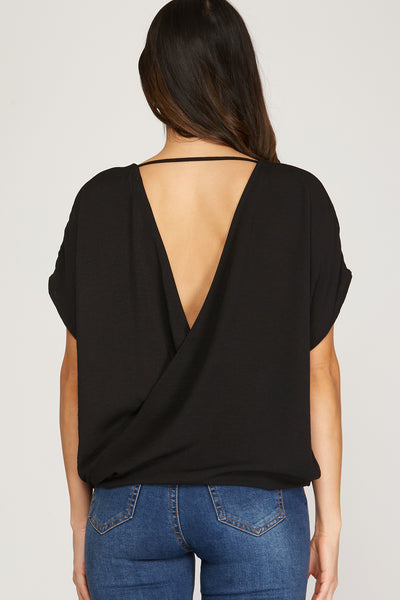 Bianca Girl Black Surplice Top