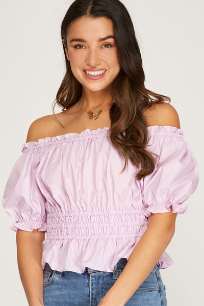 FLIRTY HALF SLEEVE RUCHED WAIST PEPLUM WOVEN TOP