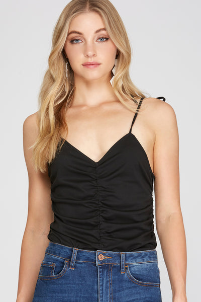 DRAW ME CLOSER RUCHED CAMI BODYSUIT