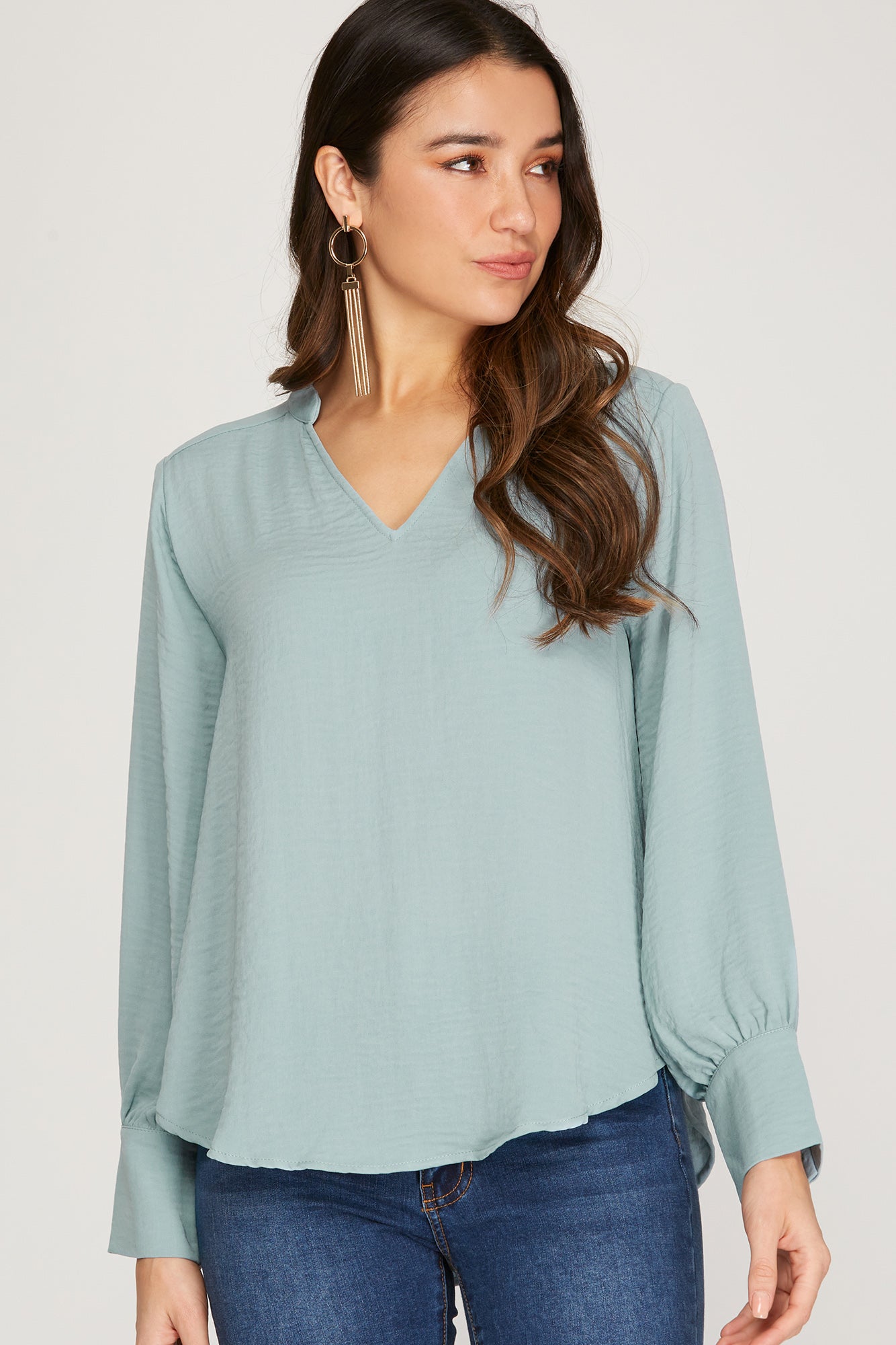 OFFICE STYLE LONG SLEEVE WOVEN BLOUSE TOP
