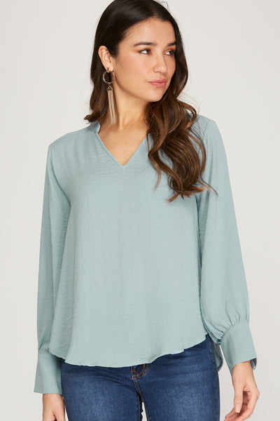 OFFICE STYLE LONG SLEEVE WOVEN BLOUSE TOP