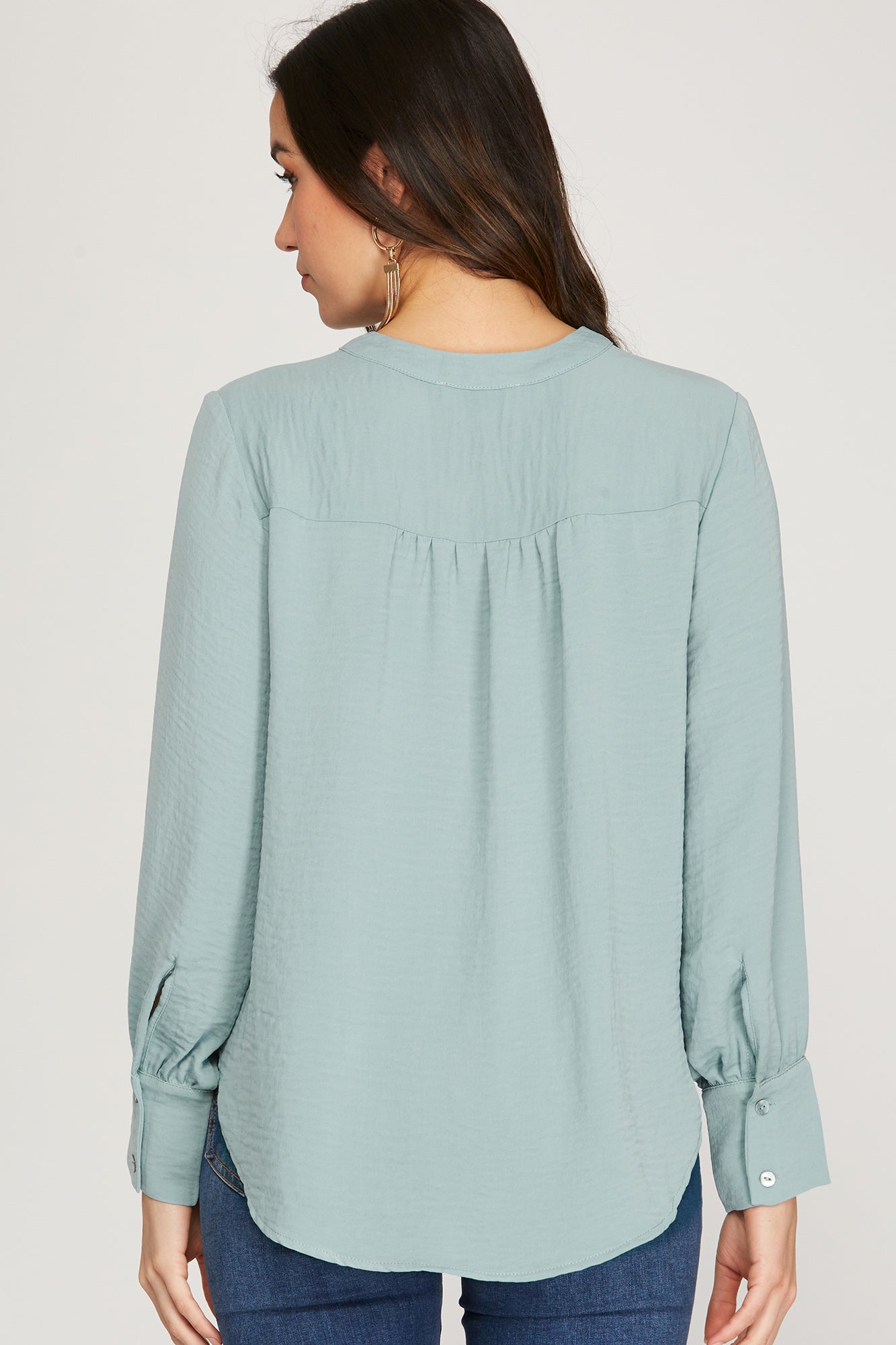 OFFICE STYLE LONG SLEEVE WOVEN BLOUSE TOP