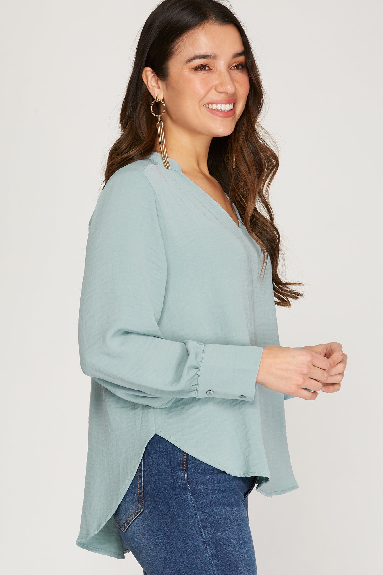 OFFICE STYLE LONG SLEEVE WOVEN BLOUSE TOP