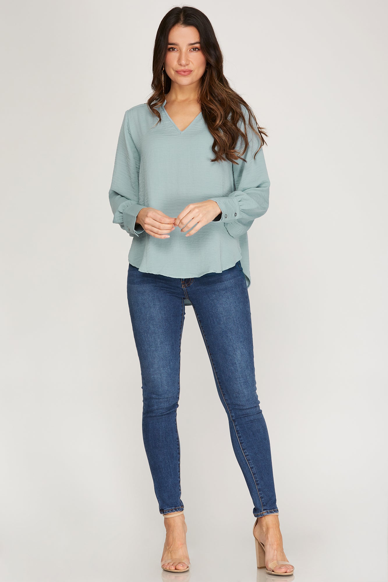 OFFICE STYLE LONG SLEEVE WOVEN BLOUSE TOP