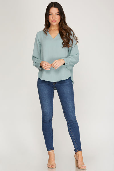 OFFICE STYLE LONG SLEEVE WOVEN BLOUSE TOP