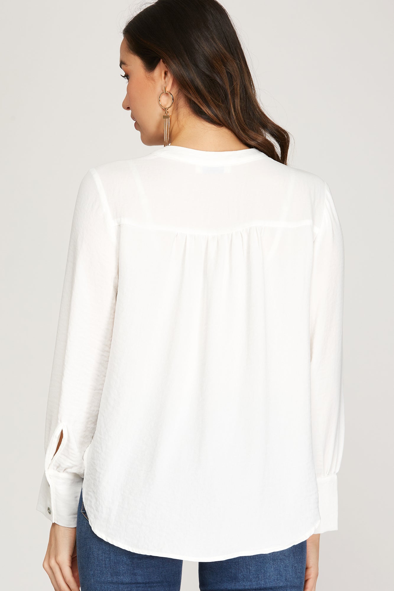 OFFICE STYLE LONG SLEEVE WOVEN BLOUSE TOP