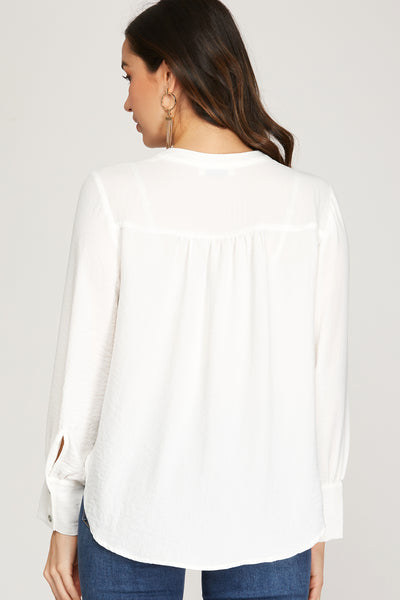 OFFICE STYLE LONG SLEEVE WOVEN BLOUSE TOP