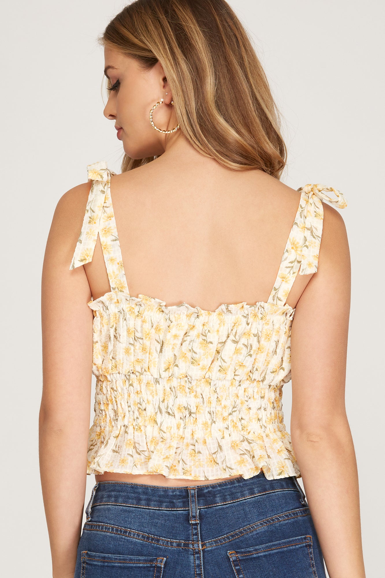FLOWER CHILD FLORAL PRINT TOP WITH RUCHED WAIST
