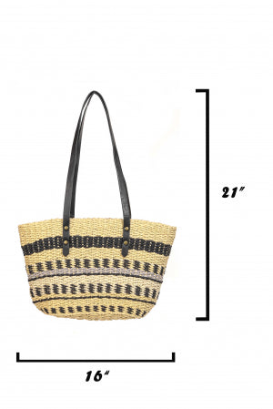 Straw Braided Striped Tote Bag