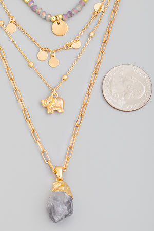 Crystal Stone Pendant Layered Necklace