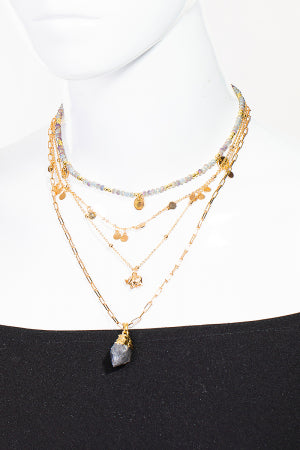 Crystal Stone Pendant Layered Necklace