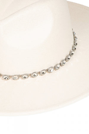 Crystal Rhinestone Strap Fedora Hat